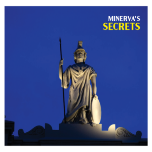 image of the statue of minerva at night, dark blue sky with statue up light