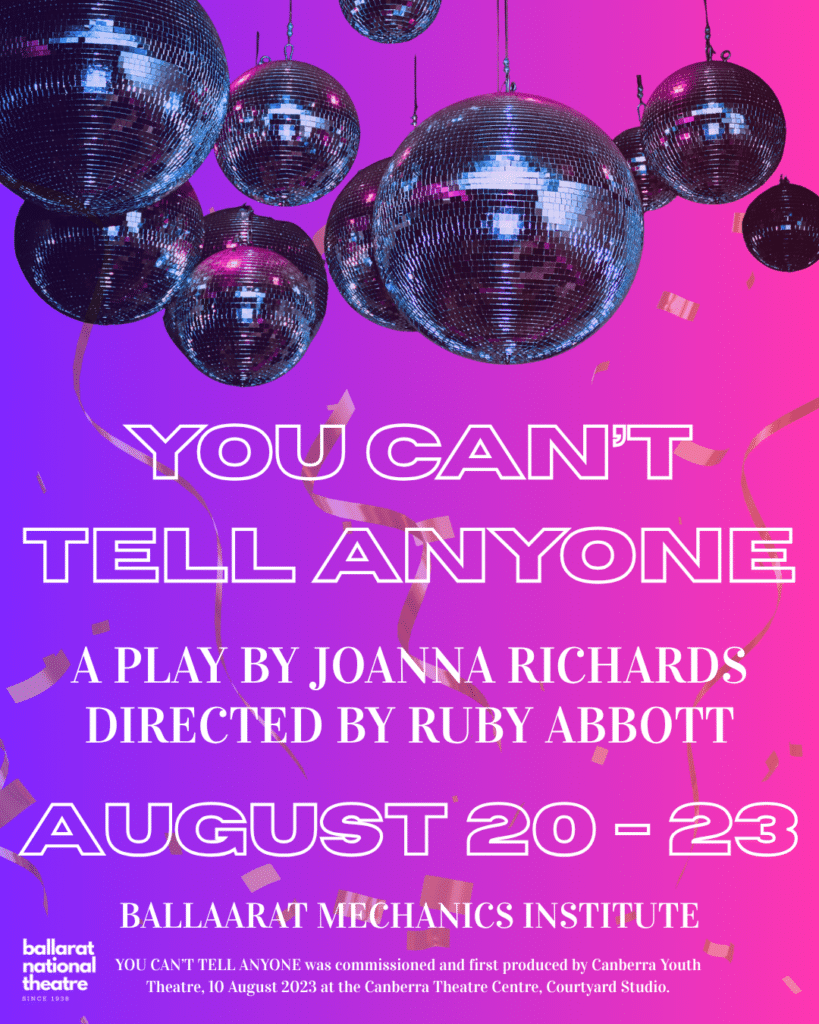 You Can't Tell Anyone play poster with disco balls