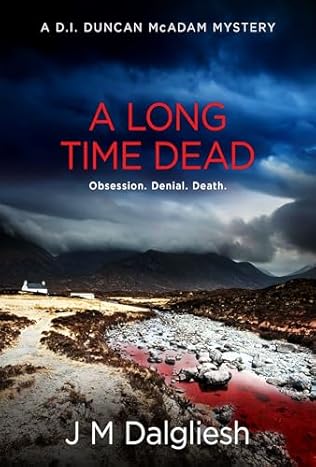 Crime thriller book cover with dramatic stormy landscape