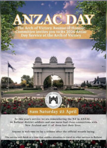 ANZAC Day service invitation at Arch of Victory