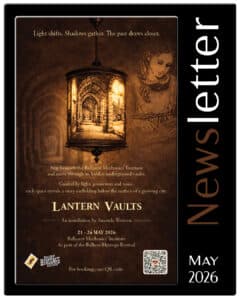 Lantern Vaults art installation poster featuring illuminated hanging lantern