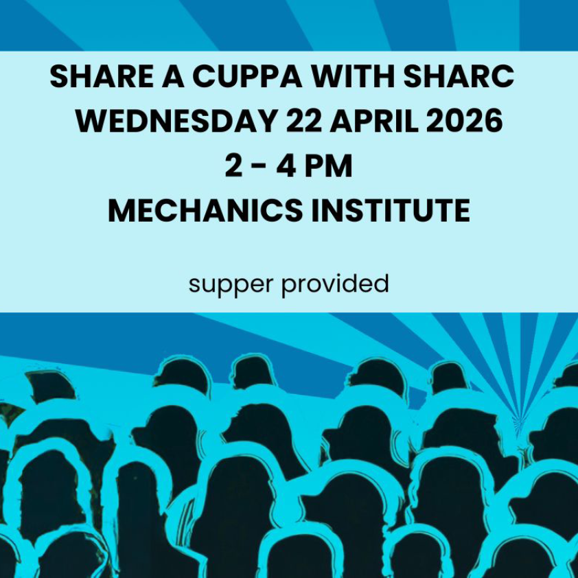SHARC cuppa event poster Wednesday 22 April 2026