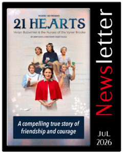 Theatre 180 newsletter for 21 Hearts play July 2026