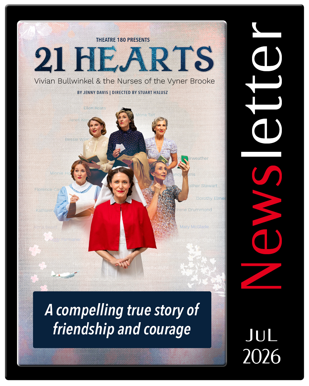 Theatre 180 newsletter for 21 Hearts play July 2026