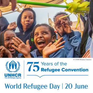 Joyful refugee children celebrating World Refugee Day with UNHCR