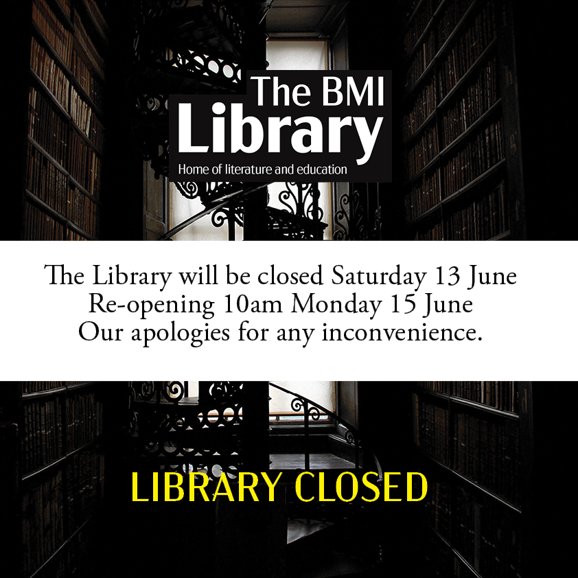 BMI Library closed notice with dark library interior