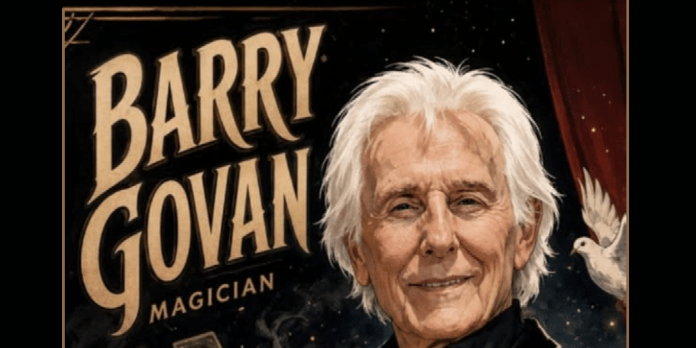 Barry Govan magician promotional poster with white dove
