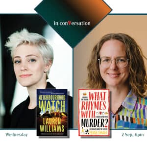 Authors Lauren Williams and Penny Tangey in conversation event poster