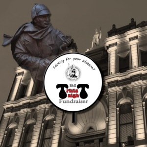 BMI Trivia Night Fundraiser poster with Sherlock Holmes statue
