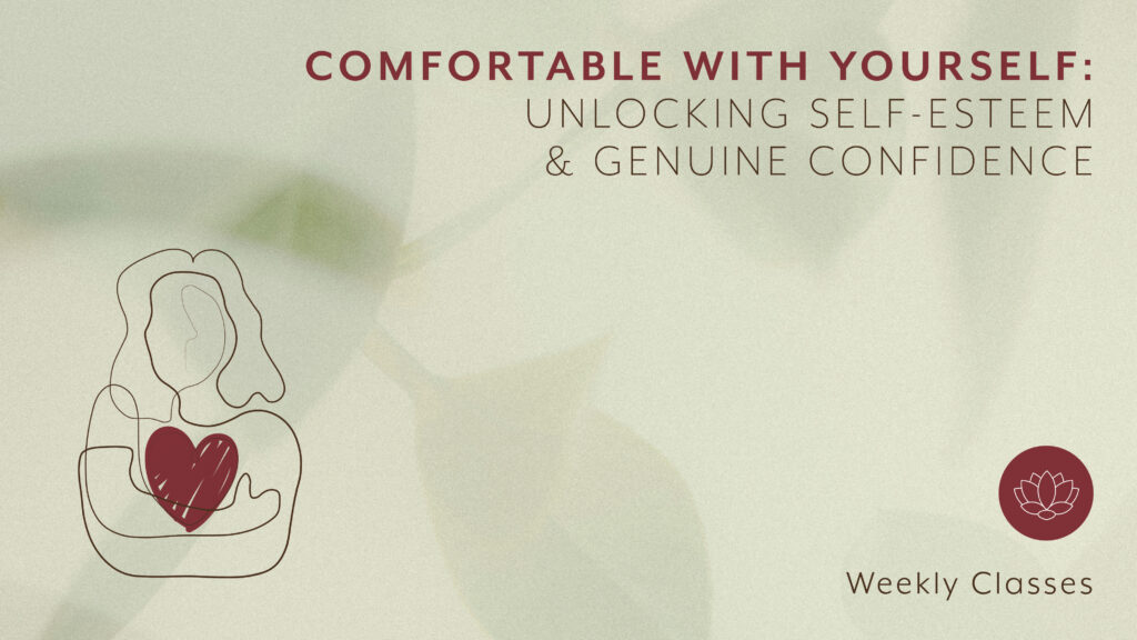 Self-esteem weekly classes promotional graphic with line art figure