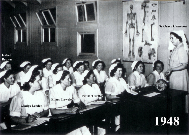 Nursing students in anatomy class with instructor, 1948