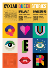 XYX Lab Queer Stories workshop poster for Ballarat and Daylesford