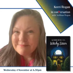 Author Kerri Rogan with her book Witchy Sister