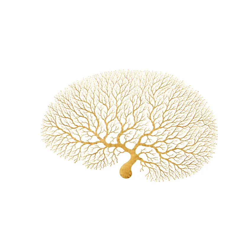 Golden sea fan coral illustration on white background
