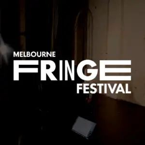 Melbourne Fringe Festival logo over dim stage